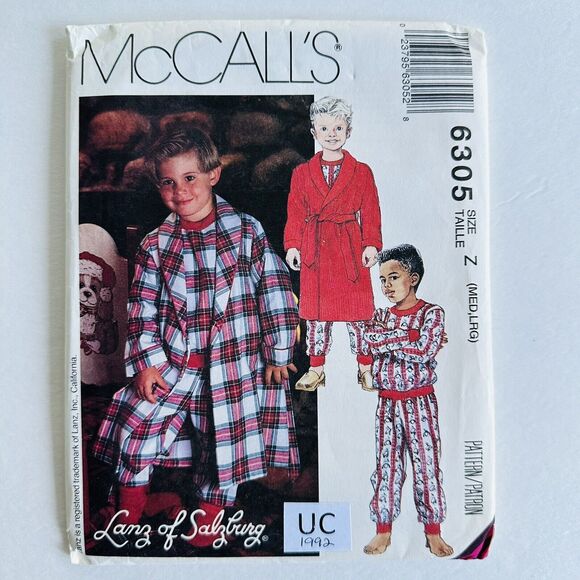 McCalls Sewing Pattern 6305 Lanz Boys Robe & Pajamas Size Med & Large UNCUT - Picture 1 of 2